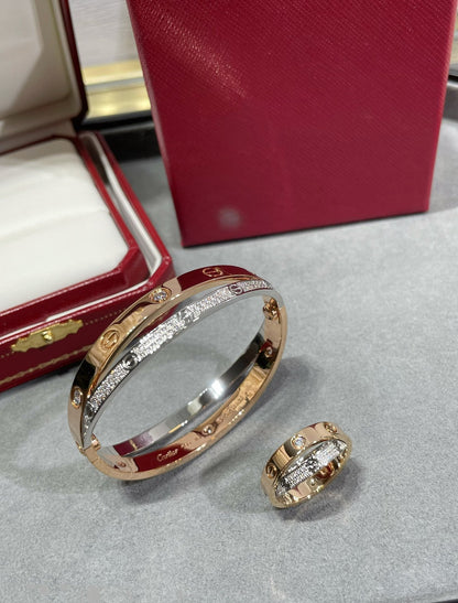 [Liorra]LOVE PINK GOLD SILVER DIAMOND DOUBLE RING
