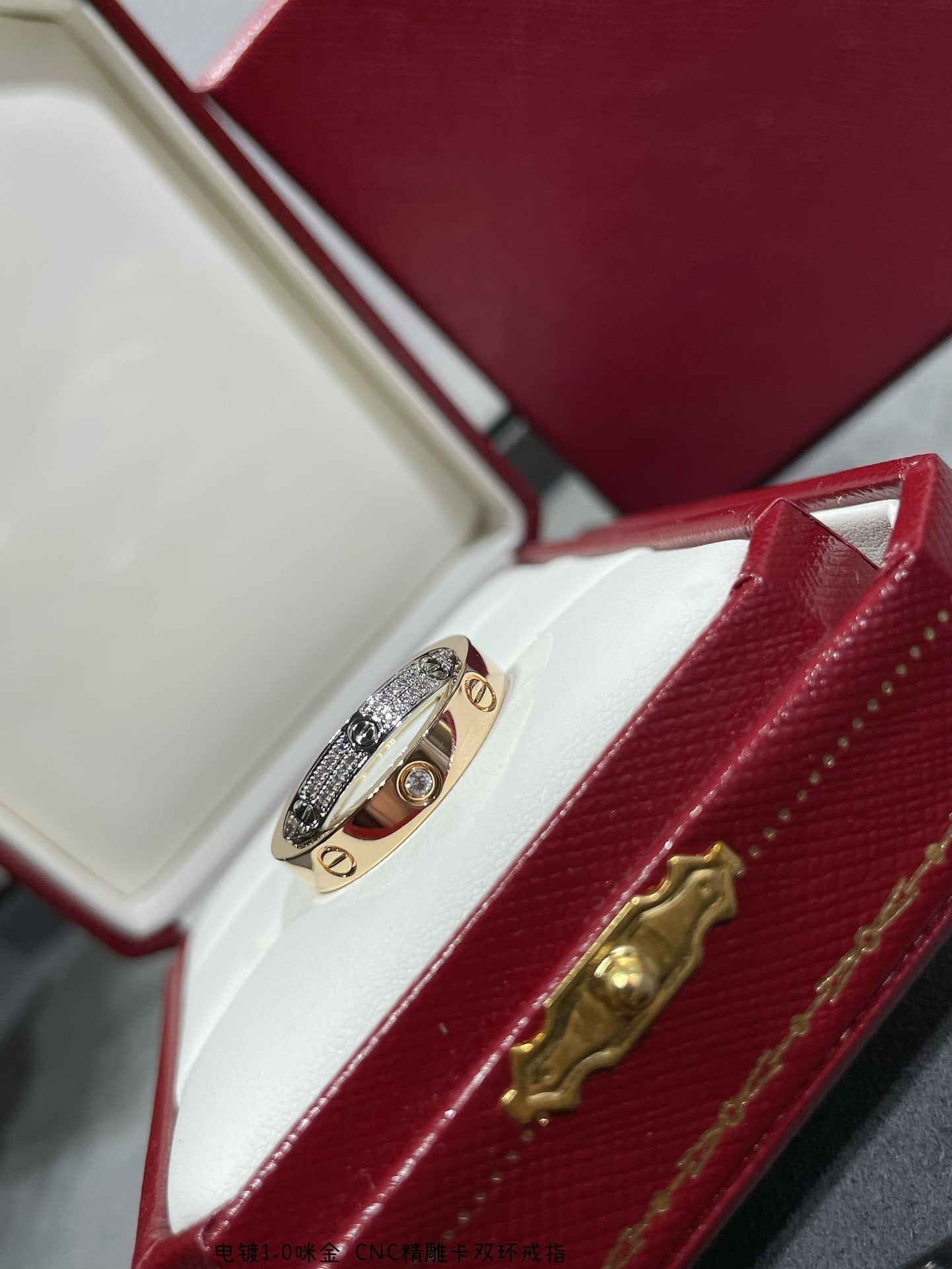 [Liorra]LOVE PINK GOLD SILVER DIAMOND DOUBLE RING