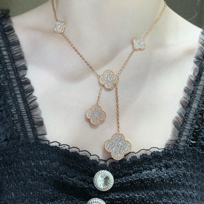 [Liorra]CLOVER 6 MOTIF DIAMOND PAVED NECKLACE