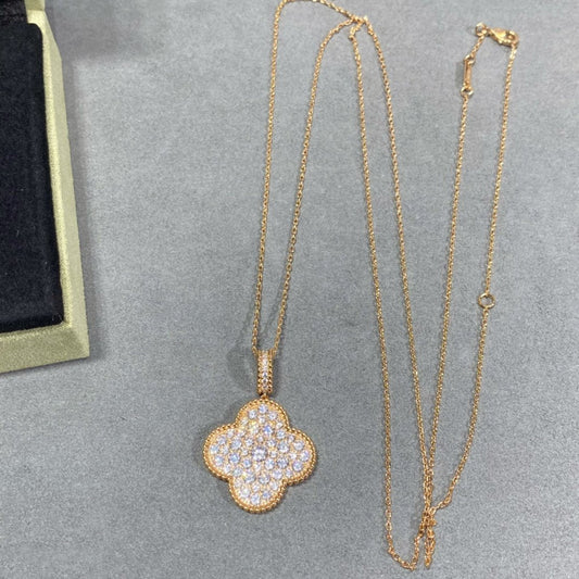 [Liorra]CLOVER 25MM LARGE PEDANT DIAMOND PAVED LONG NECKLACE