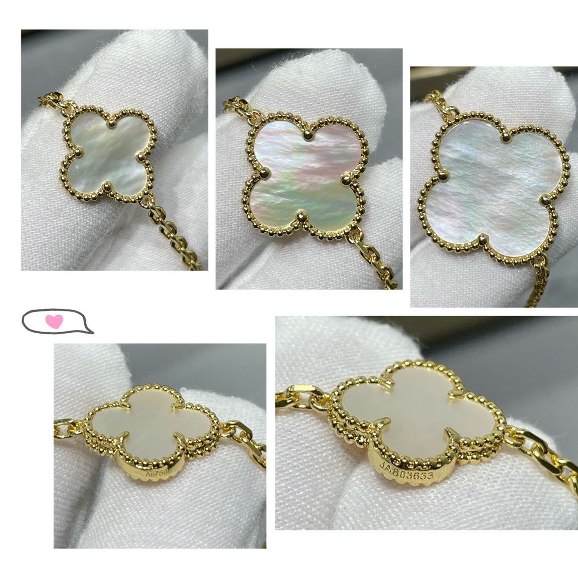 [Liorra]CLOVER 16 MOTIF WHITE MOP GOLD NECKLACE