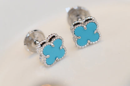 [Liorra]CLOVER MINI TURQUOISE SILVER STUD EARRINGS