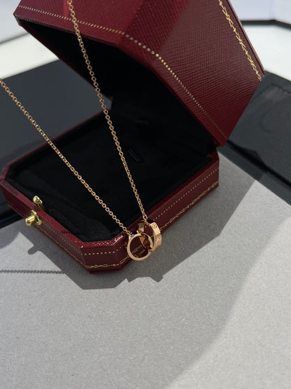 [Liorra]LOVE NECKLACE DOUBLE RING PINK GOLD