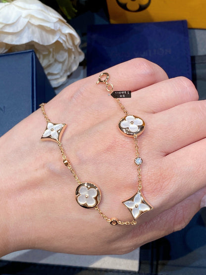 [Liorra]STAR AND SUN 4 MOTIF WHITE MOP PINK GOLD BRACELET