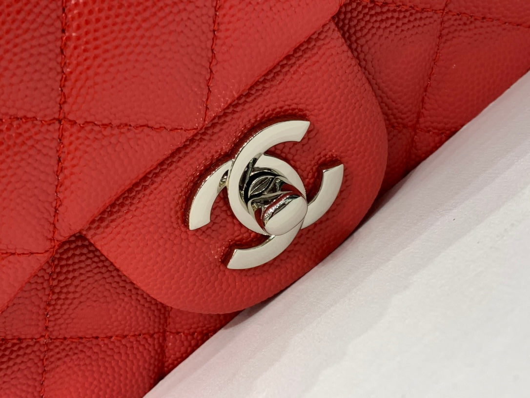 MINI SQUARE FLAP BAG 17CM RED CAVIAR SILVER HARDWARE