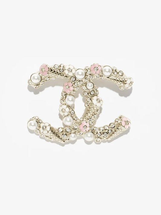 [Liorra]26C Pink-White Enamel Ice Cream Cone Double C Brooch