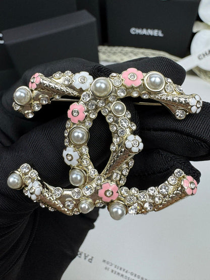 [Liorra]26C Pink-White Enamel Ice Cream Cone Double C Brooch