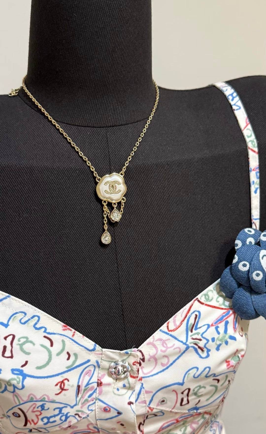 [Liorra]Cloud Pearl Mother-of-Pearl Diamond Chain Pendant Necklace