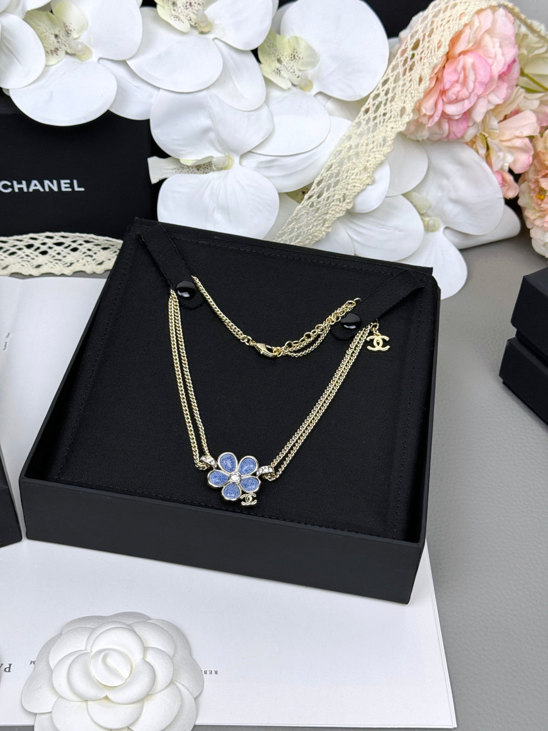 [Liorra]New Blue Floral Double-Layer Necklace