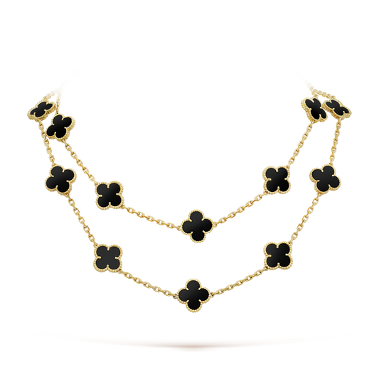 [Liorra]CLOVER 20 MOTIFS ONYX NECKLACE