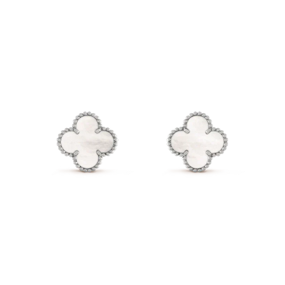 [Liorra]CLOVER MEDIUM 1 MOTIFS  WHITE MOP EARRINGS SILVER