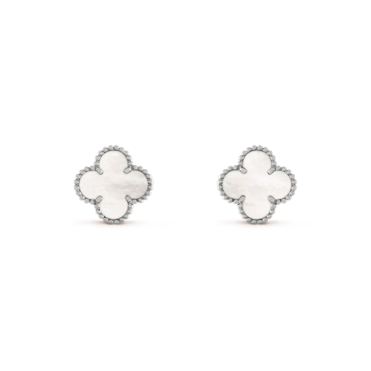 [Liorra]CLOVER MEDIUM 1 MOTIFS  WHITE MOP EARRINGS SILVER