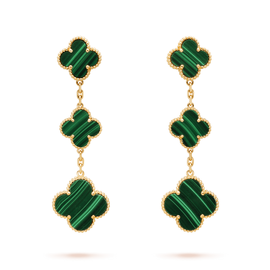 [Liorra]CLOVER MALACHITE 3 MOTIFS GOLD