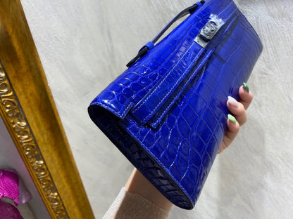 KELLY CUT 31 IN ADMIRAL BLUE SHINNY ALLIGATOR LEATHER WITH SILVER HARDWARE (MADE-TO-ODER)