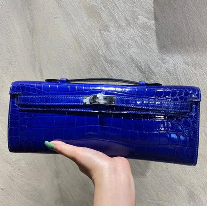 KELLY CUT 31 IN ADMIRAL BLUE SHINNY ALLIGATOR LEATHER WITH SILVER HARDWARE (MADE-TO-ODER)