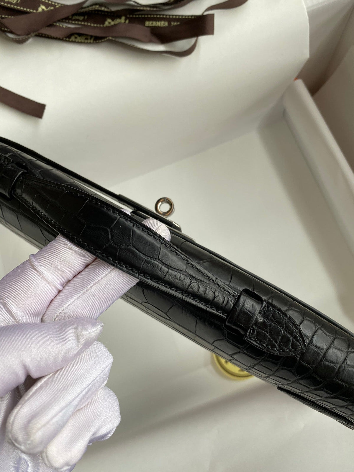 KELLY CUT 31 IN BLACK ALLIGATOR LEATHER WITH SILVER HARDWARE (MADE-TO-ODER)