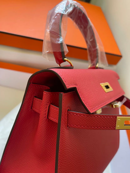 KELLY MINI 20 BAG IN RUBY RED CALFSKIN WITH GOLD HARDWARE (MADE-TO-ODER)