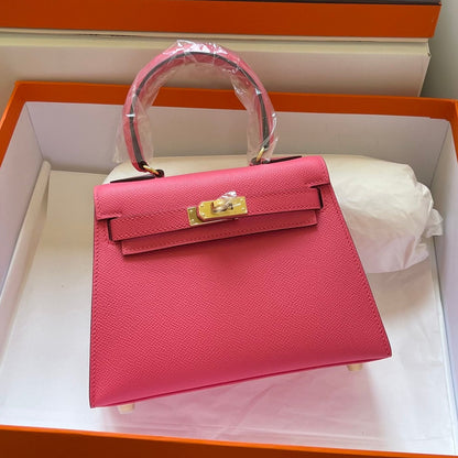 KELLY MINI 20 BAG IN RED PINK CALFSKIN WITH GOLD HARDWARE (MADE-TO-ODER)