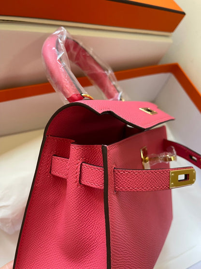 KELLY MINI 20 BAG IN RED PINK CALFSKIN WITH GOLD HARDWARE (MADE-TO-ODER)