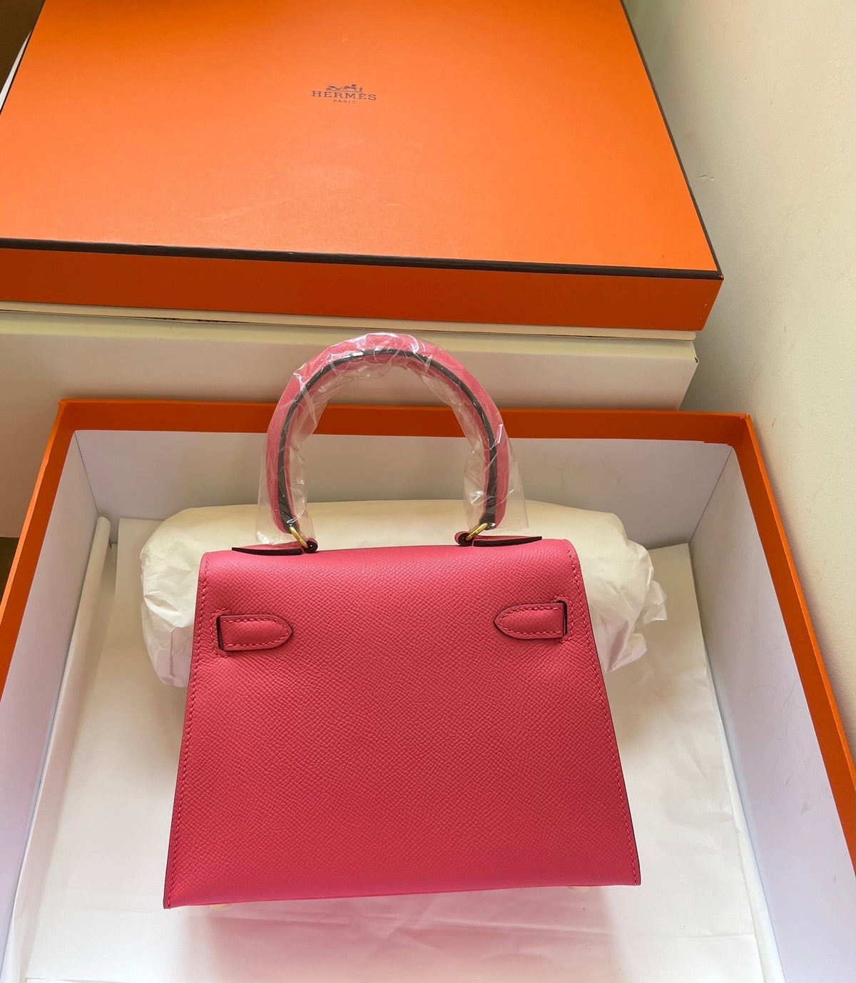 KELLY MINI 20 BAG IN RED PINK CALFSKIN WITH GOLD HARDWARE (MADE-TO-ODER)