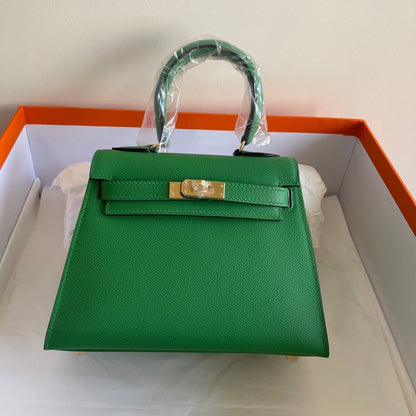 KELLY MINI 20 BAG IN EMERALD GREEN CALFSKIN WITH GOLD HARDWARE (MADE-TO-ODER)