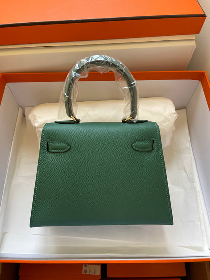 KELLY MINI 20 BAG IN DARK GREEN CALFSKIN WITH GOLD HARDWARE (MADE-TO-ODER)