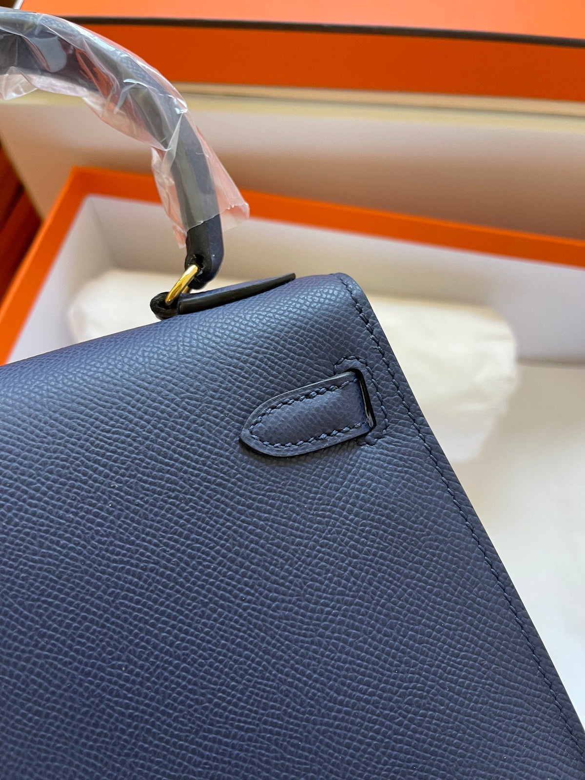 KELLY MINI 20 BAG IN NAVY BLUE CALFSKIN WITH GOLD HARDWARE (MADE-TO-ODER)