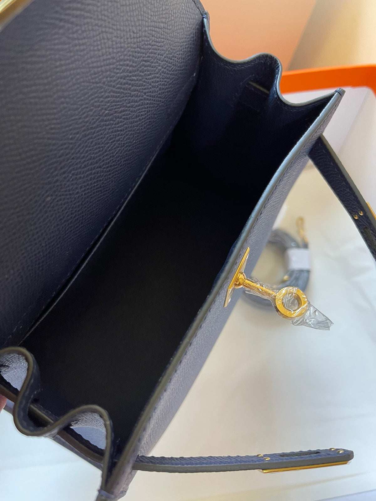 KELLY MINI 20 BAG IN NAVY BLUE CALFSKIN WITH GOLD HARDWARE (MADE-TO-ODER)