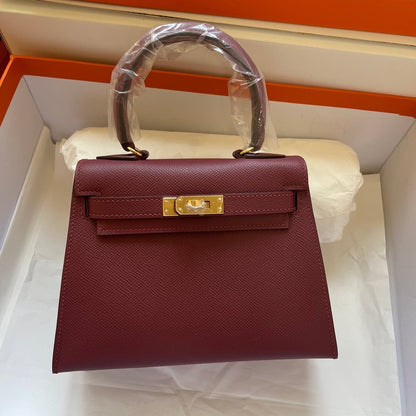 KELLY MINI 20 BAG IN GARNET RED CALFSKIN WITH GOLD HARDWARE (MADE-TO-ODER)