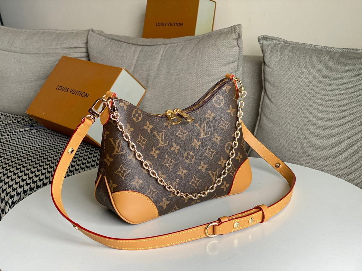 LV 25S BOULOGNE 29 IN BROWN MONOGRAM CANVAS LEATHER TRIM GOLD HARDWARE