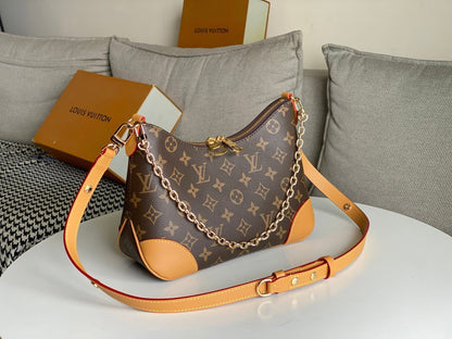 LV 25S BOULOGNE 29 IN BROWN MONOGRAM CANVAS LEATHER TRIM GOLD HARDWARE