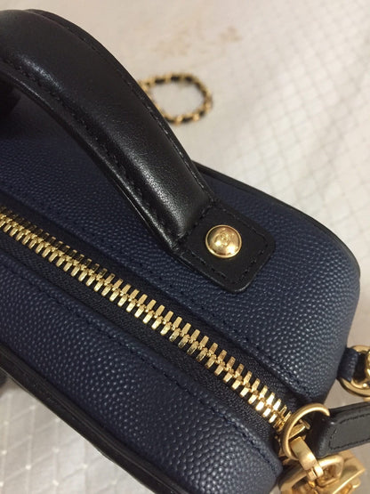 CC MINI 17 VANITY CASE IN AEGEAN BLUE MIX BLACK CALFSKIN GOLD HARDWARE