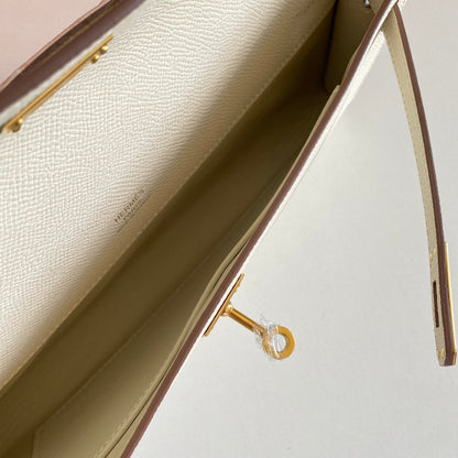 KELLY CUT 31 IN BEIGE CREAM CALFSKIN WITH GOLD HARDWARE