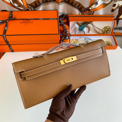 KELLY CUT 31 IN BRONZE BROWN CALFSKIN WITH GOLD HARDWARE