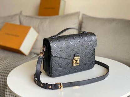 LV 25S POCHETTE METIS 25 IN BLACK MONOGRAM COATED CANVAS GOLD HARDWARE