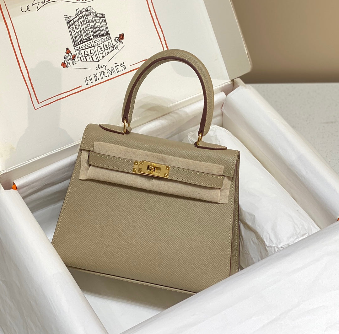KELLY MINI 20 BAG IN TAN BROWN CALFSKIN WITH GOLD HARDWARE (MADE-TO-ODER)