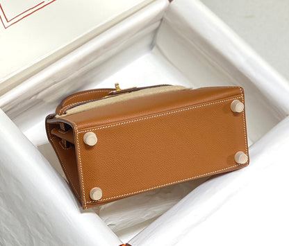 KELLY MINI 20 BAG IN BRONZE BROWN CALFSKIN WITH GOLD HARDWARE (MADE-TO-ODER)