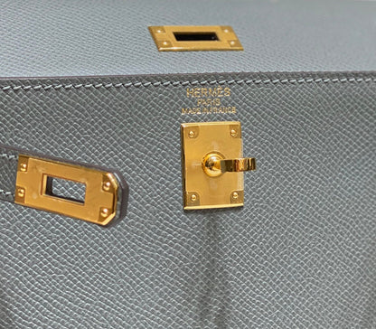 KELLY MINI 20 BAG IN SHARK GRAY CALFSKIN WITH GOLD HARDWARE (MADE-TO-ODER)