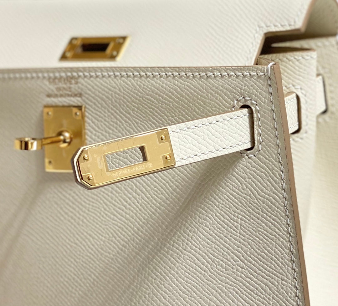 KELLY MINI 20 BAG IN WHITE CALFSKIN WITH GOLD HARDWARE (MADE-TO-ODER)