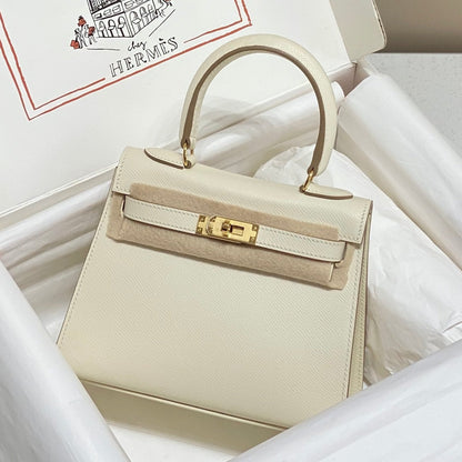 KELLY MINI 20 BAG IN WHITE CALFSKIN WITH GOLD HARDWARE (MADE-TO-ODER)