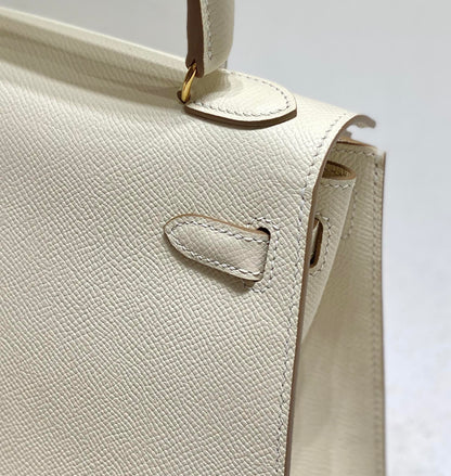 KELLY MINI 20 BAG IN WHITE CALFSKIN WITH GOLD HARDWARE (MADE-TO-ODER)