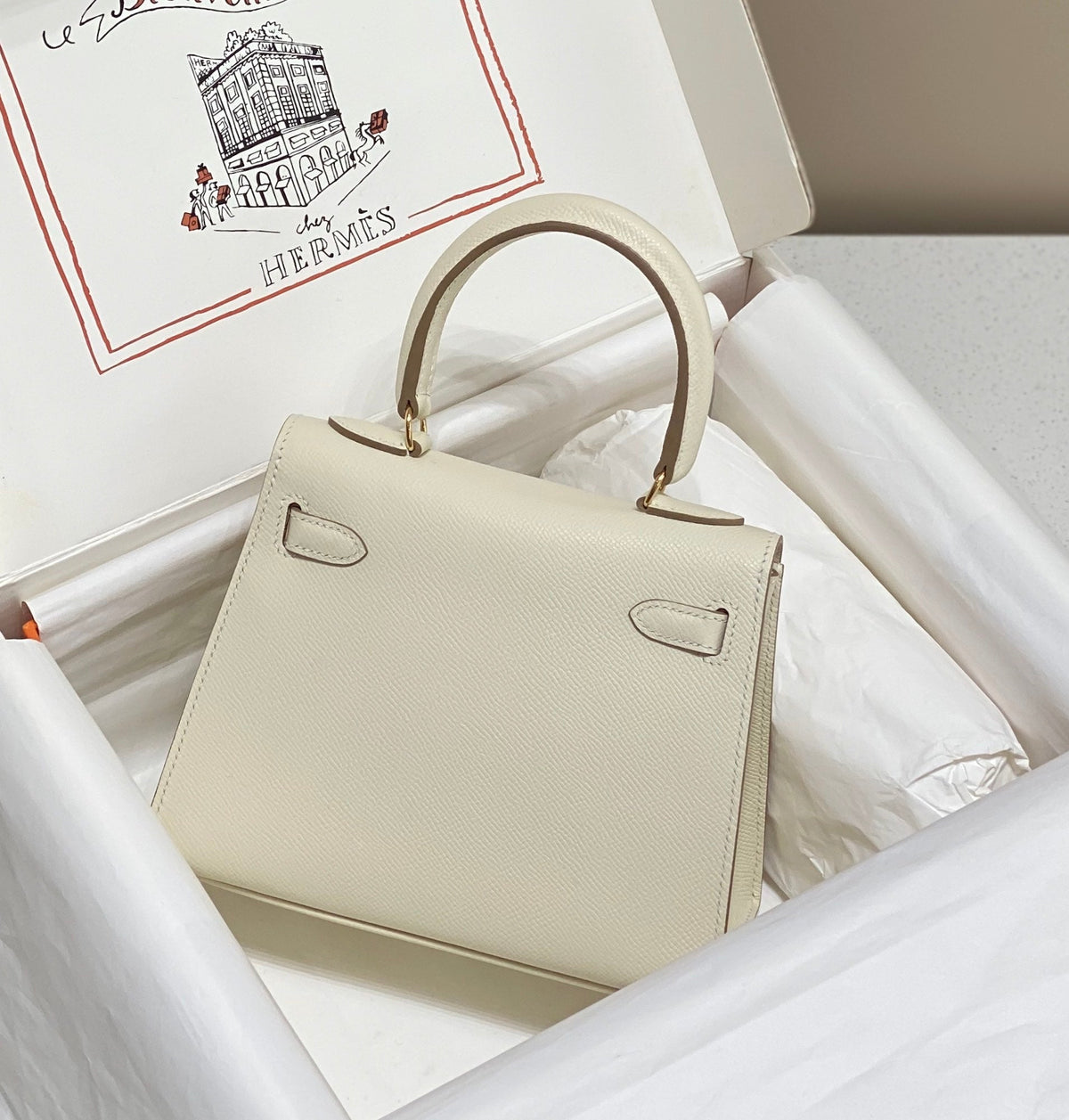 KELLY MINI 20 BAG IN WHITE CALFSKIN WITH GOLD HARDWARE (MADE-TO-ODER)
