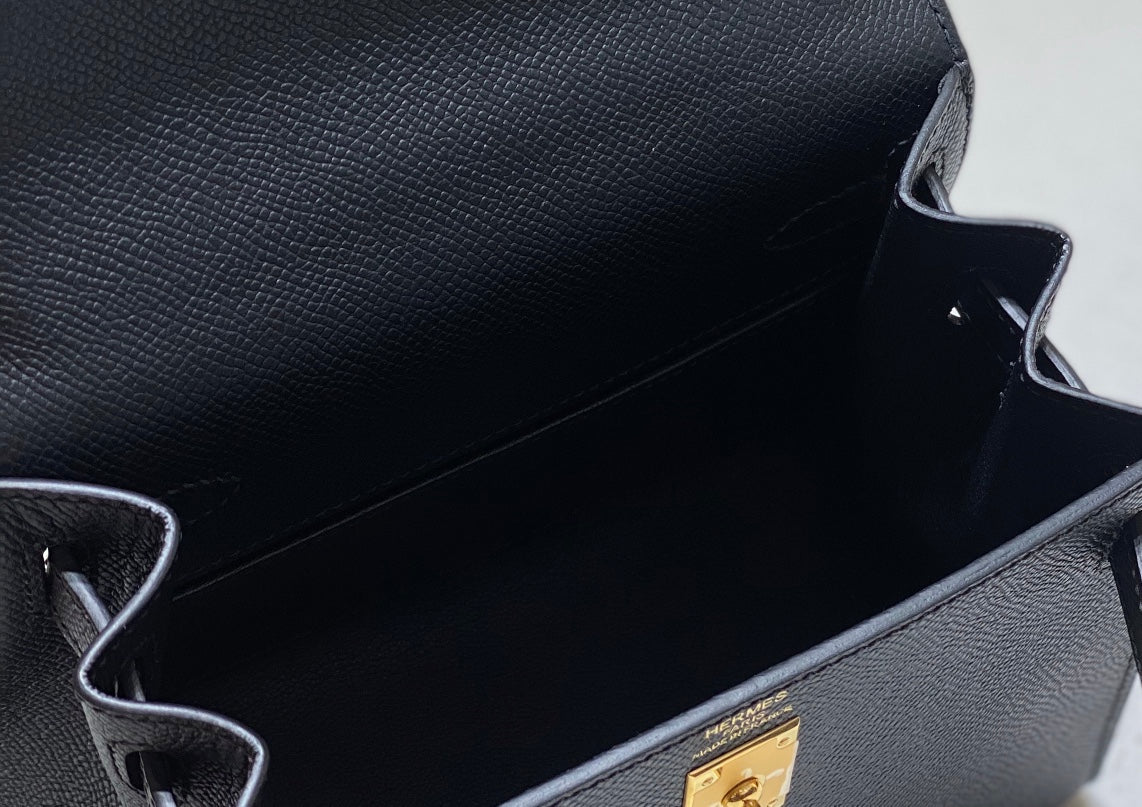 KELLY MINI 20 BAG IN BLACK CALFSKIN WITH GOLD HARDWARE (MADE-TO-ODER)