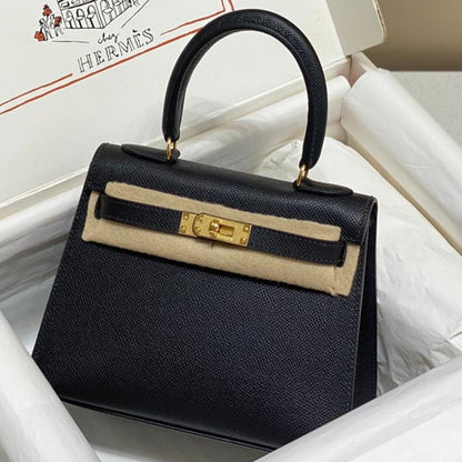 KELLY MINI 20 BAG IN BLACK CALFSKIN WITH GOLD HARDWARE (MADE-TO-ODER)