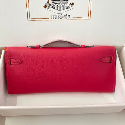 KELLY CUT 31 IN CHERRY RED CALFSKIN WITH SILVER HARDWARE