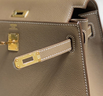 KELLY 25CM IN ETOUPE EPSOM CALFSKIN GOLD HARDWARE
