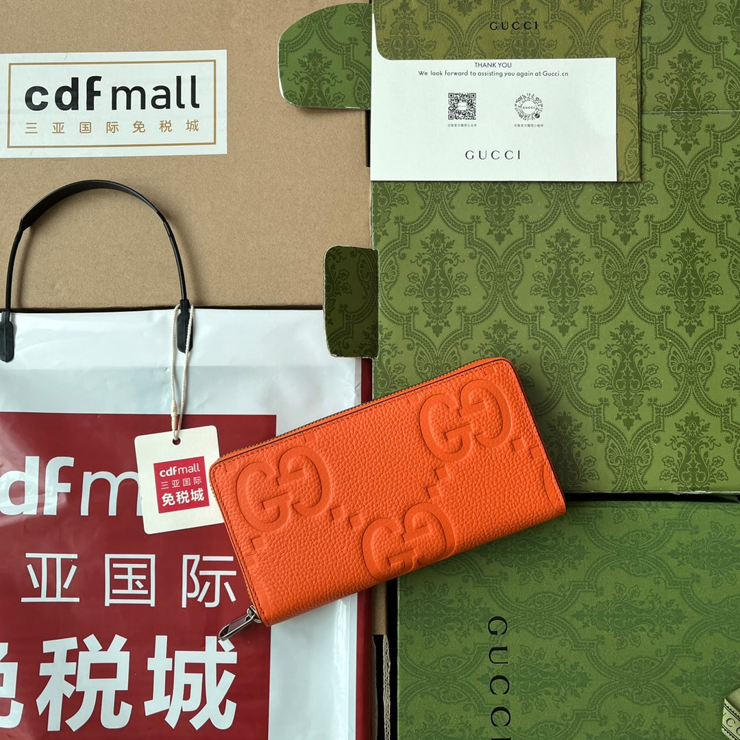 FULL-ZIP WALLET 19 IN ORANGE EMBOSSED CALFSKIN