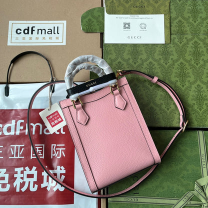 DIANA TOTE BAG 19 IN PINK LAMBSKIN WITH BAMBOO HANDLE