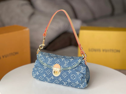 LV 25S PLEATY BAG 26 IN BLUE MONOGRAM DENIM GOLD HARDWARE