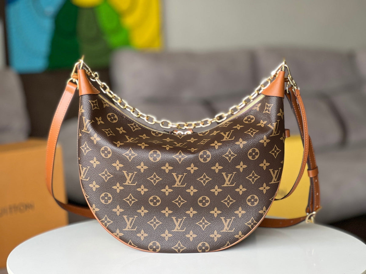 LV 25S LOOP HOBO 38 IN BROWN MONOGRAM COATED CANVAS GOLD HARDWARE